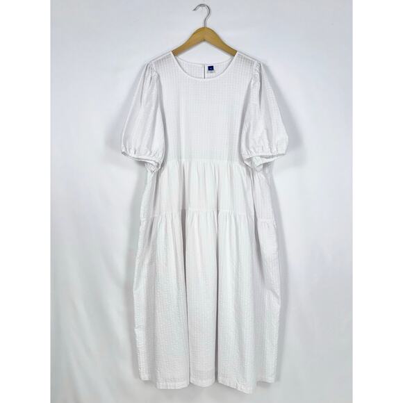 Old Navy Women's Tiered Puff Sleeve Midi Dress XXL White Pockets - Picture 2 of 16